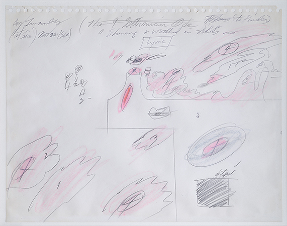 Cy Twombly 1960
Studio per il trionfo dell'amore
tecnica mista su carta
27.3 x 35.5 cm 1